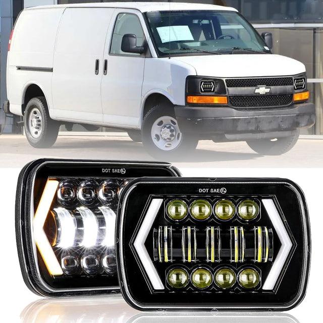 7x6 Inch LED Headlights + H4 Intensifier Beam for Chevrolet Express 1500 2500 3500