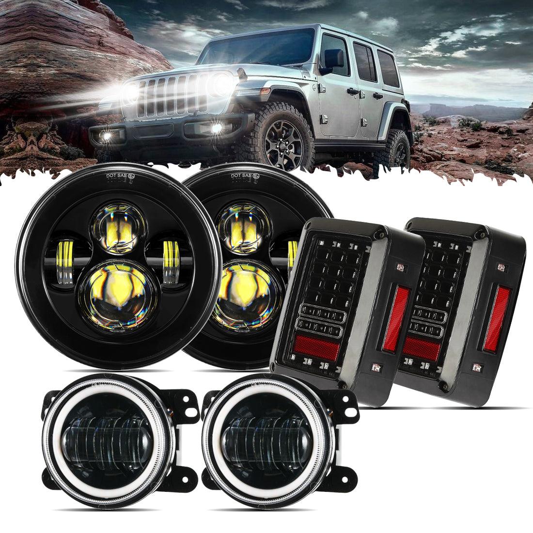 7'' LED Headlight Replacement, 4'' LED Fog Light &amp; LED Smoke Tail Light Brake Reverse Turn Signal Lamp for Jeep Wrangler JK