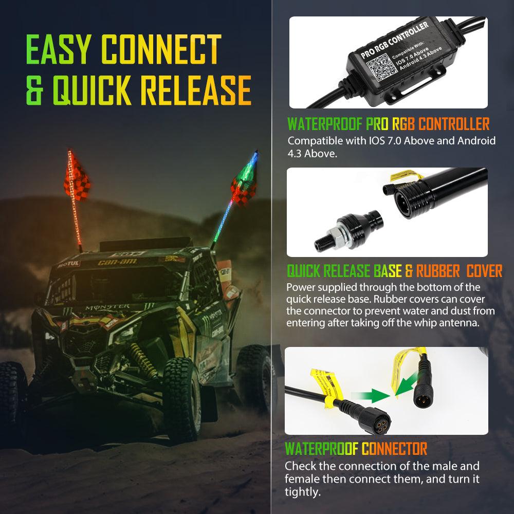 3FT/4FT LED RGB Whip Lights & Rear Pillar Flagpole Light Brackets Combo for Can-Am Maverick X3