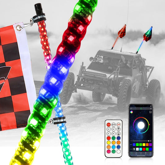 (2pcs/set) 3FT/4FT LED RGB Whip Lights with Turn Signal & Brake Light, Bluetooth APP/ Remote Control