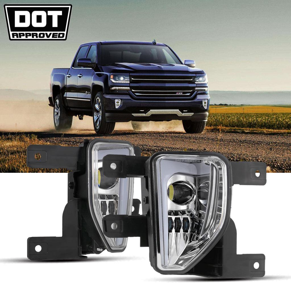 (2pcs/set) 45W LED DOT Fog Lights for 2016-2018 Chevy Silverado 1500 Black/Chrome