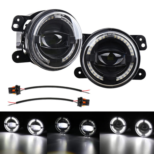 (2pcs/set) 4" 60W LED Fog Lights with White Halo Ring DRL for Jeep Wrangler JK/ Jeep Grand Cherokee/ Dodge 