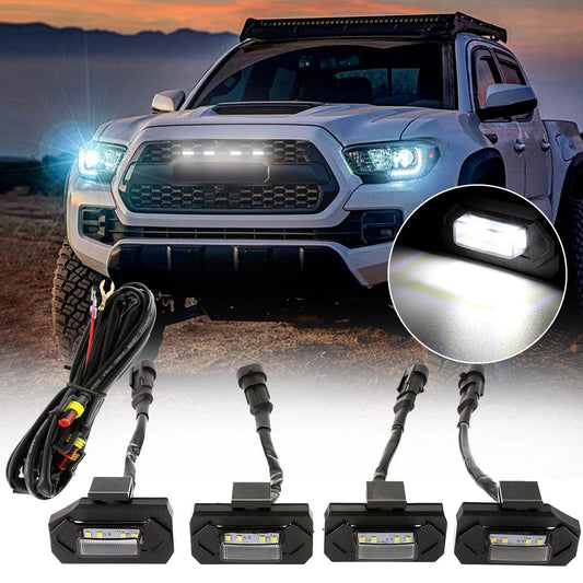 (4pcs/set) LED Front Grille Lights White Light for Toyota Tacoma 2020-2021 TRD Off Road/TRD Sport (Smoked Shell) 