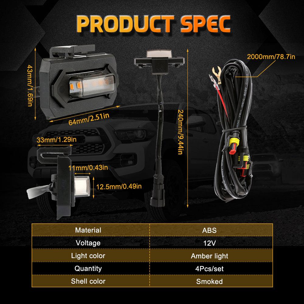 (4pcs/set) LED Front Grille Lights Amber Light for Toyota Tacoma 2020-2021 TRD Off Road/TRD Sport (Smoked Shell) 