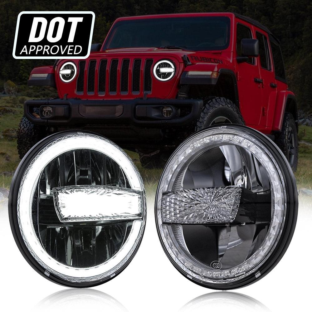(2pcs/set) 7 Pouces 90W Phare LED Homologué DOT avec Anneau Halo DRL pour Jeep Wrangler JK TJ LJ CJ