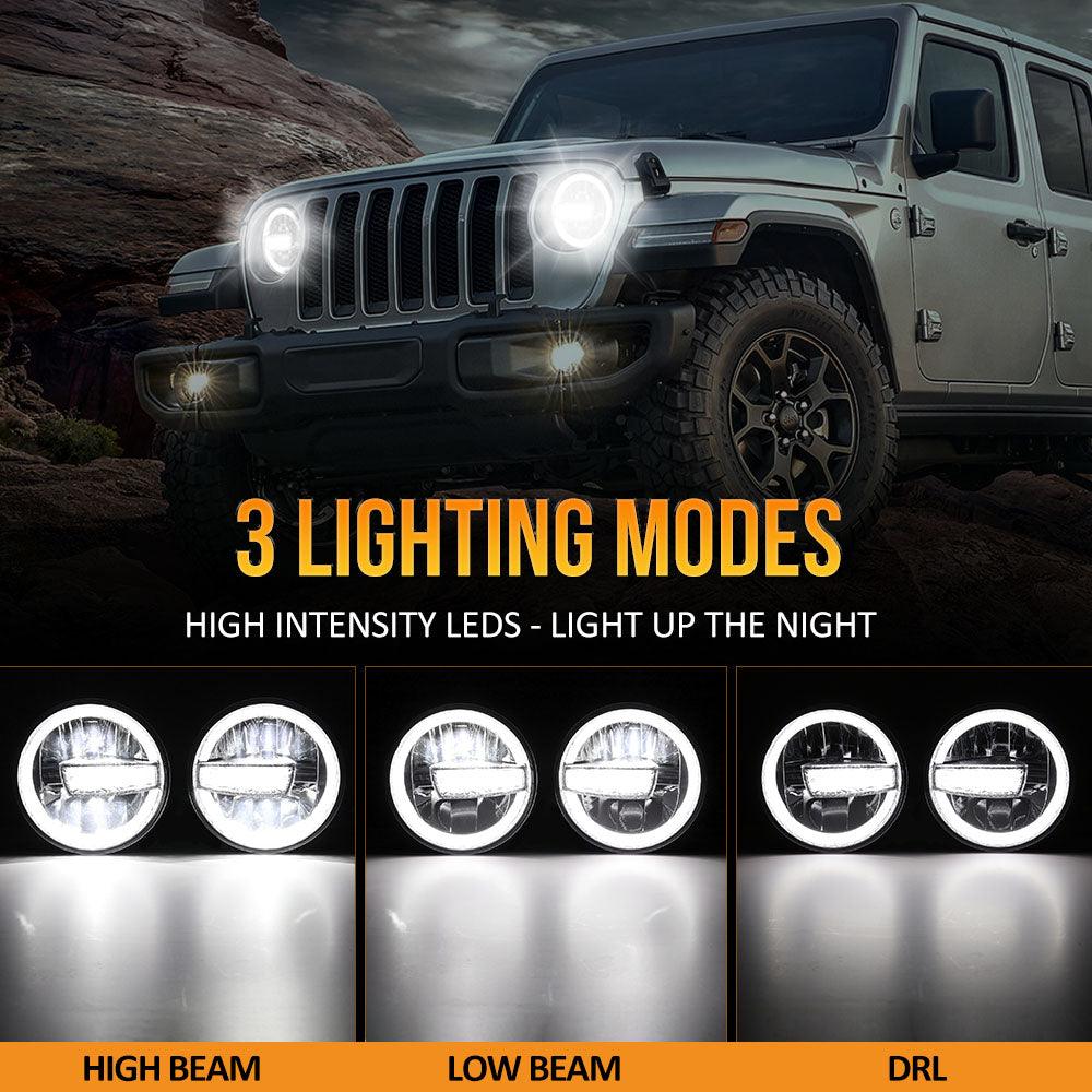 (2pcs/set) 7 Pouces 90W Phare LED Homologué DOT avec Anneau Halo DRL pour Jeep Wrangler JK TJ LJ CJ