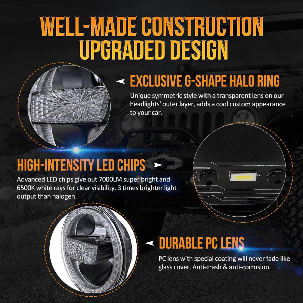 (2pcs/set) 7 Pouces 90W Phare LED Homologué DOT avec Anneau Halo DRL pour Jeep Wrangler JK TJ LJ CJ