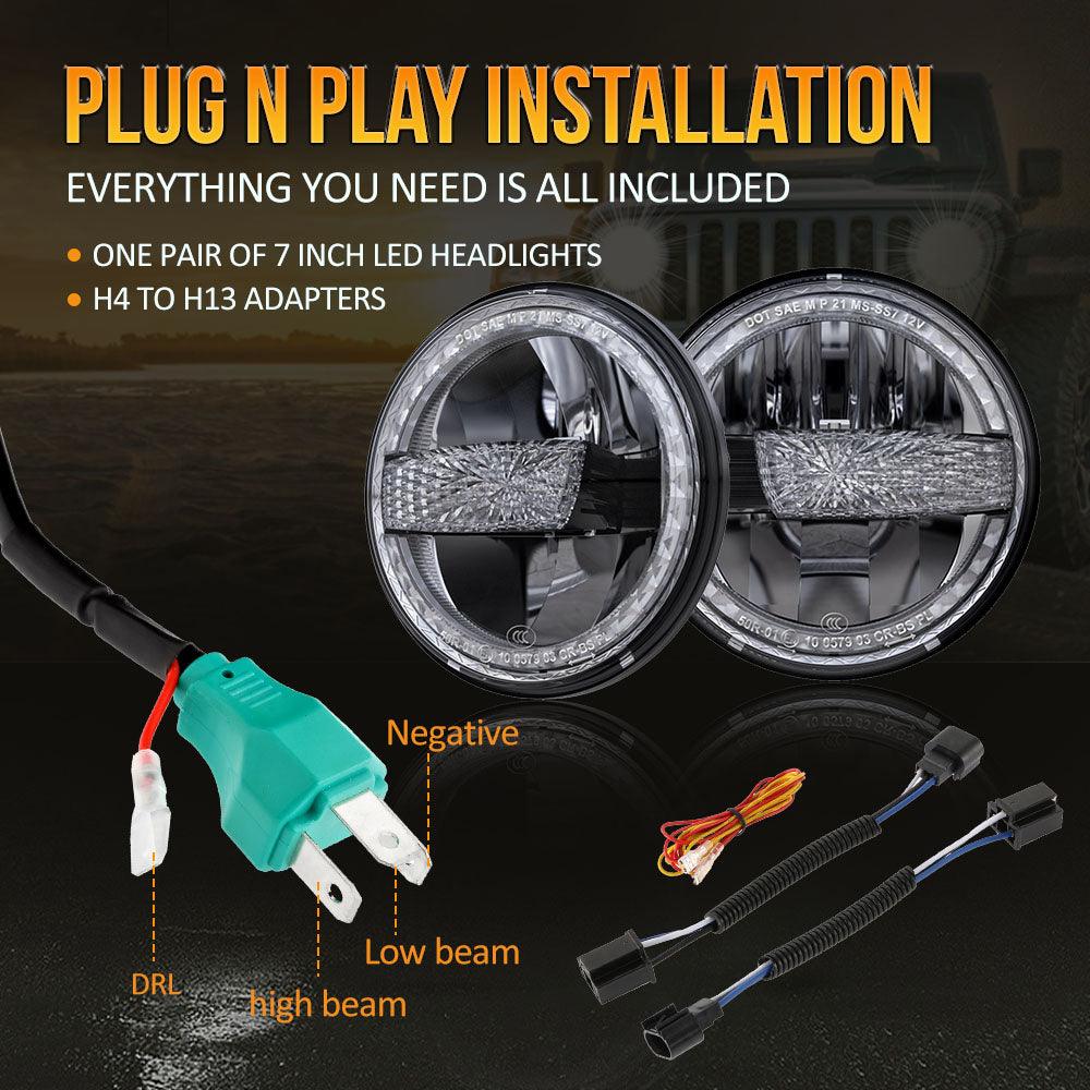 (2pcs/set) 7 Pouces 90W Phare LED Homologué DOT avec Anneau Halo DRL pour Jeep Wrangler JK TJ LJ CJ