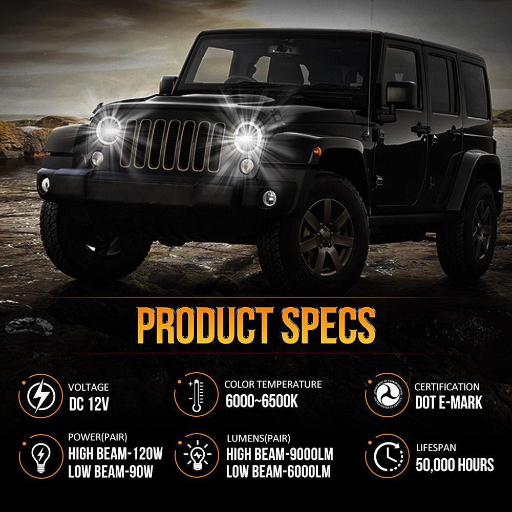 (2pcs/set) 9 Pouces 120W LED Feux DOT Jeep JL Gladiator JT