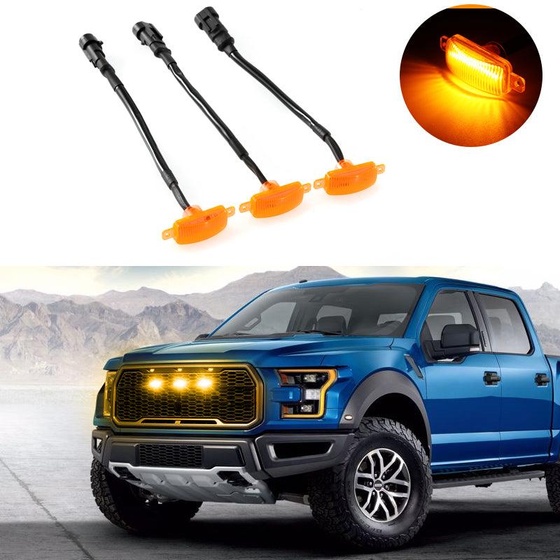 (3pcs/set)  LED Front Grille Lights Raptor Style Amber Light Fit for Ford F150 F250 F350 (Amber shell/ Smoked shell） - Auxbeam  – éclairage LED auto