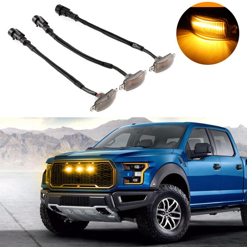 (3pcs/set)  LED Front Grille Lights Raptor Style Amber Light Fit for Ford F150 F250 F350 (Amber shell/ Smoked shell） - Auxbeam  – éclairage LED auto