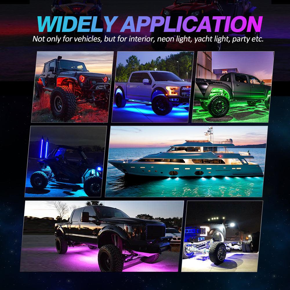 RGBW LED Rock Lights Kit with Bluetooth APP & Wireless Remote Control, Multicolor Neon Underglow Lights with Brake Light function