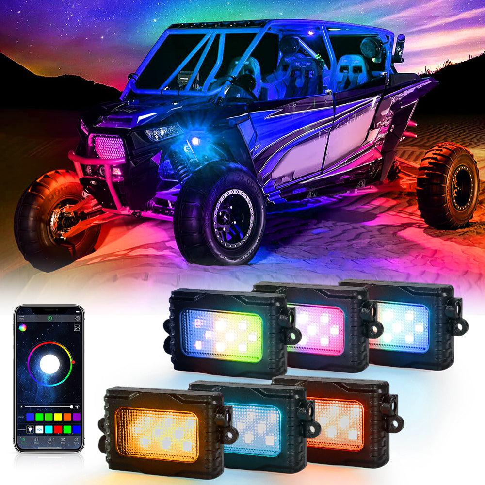 Magic Dream Color RGB LED Rock Lights Kit with Bluetooth APP Control, Multicolor Chasing Neon Underglow Lights for ATV UTV