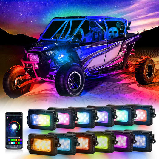 مجموعة أضواء الصخور LED RGB من Magic Dream Color مع التحكم عبر تطبيق Bluetooth، أضواء نيون متعددة الألوان متوهجة من الأسفل لمركبات ATV UTV 