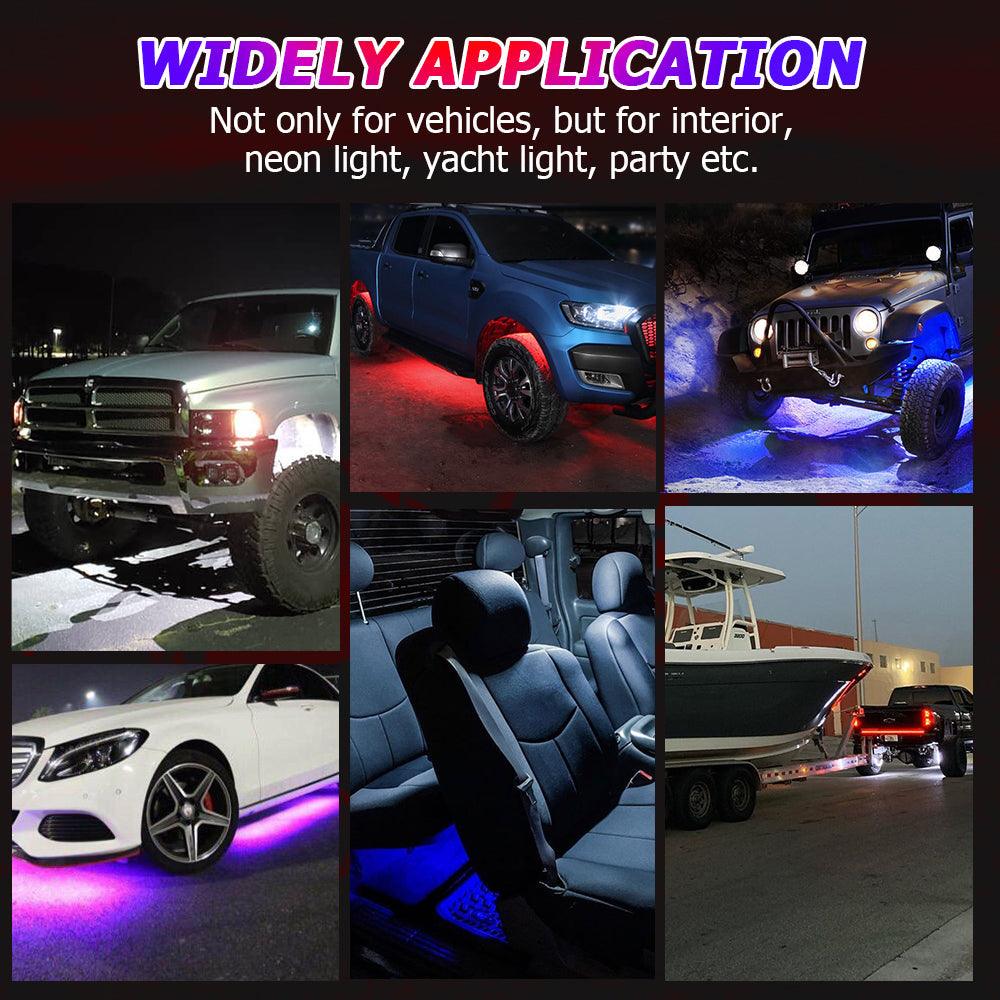 Magic Dream Color RGB LED Rock Lights Kit with Bluetooth APP Control, Multicolor Chasing Neon Underglow Lights for ATV UTV