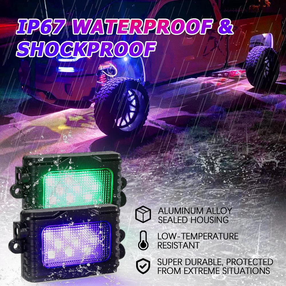 Magic Dream Color RGB LED Rock Lights Kit with Bluetooth APP Control, Multicolor Chasing Neon Underglow Lights for ATV UTV