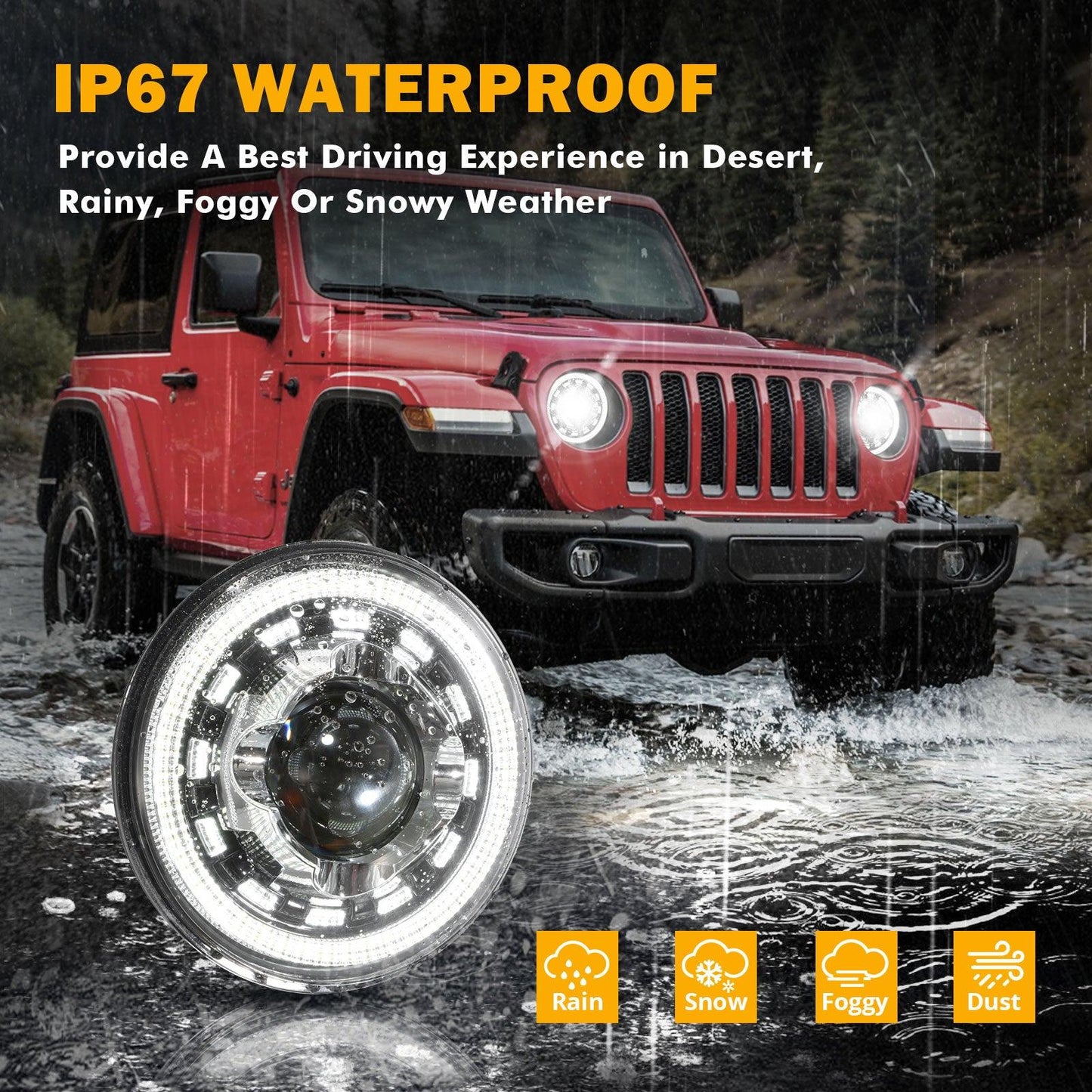 Starlight Flow Series 7 Inch 135W DOT Approved LED Headlights with DRL&Turn Signal High Low Beam for Jeep Wrangler JK TJ LJ CJ Land Rover Defender 90 1997 - Auxbeam  – éclairage LED auto