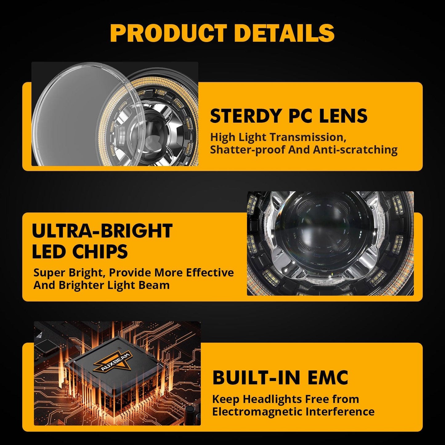 Starlight Flow Series 7 Inch 135W DOT Approved LED Headlights with DRL&Turn Signal High Low Beam for Jeep Wrangler JK TJ LJ CJ Land Rover Defender 90 1997 - Auxbeam  – éclairage LED auto