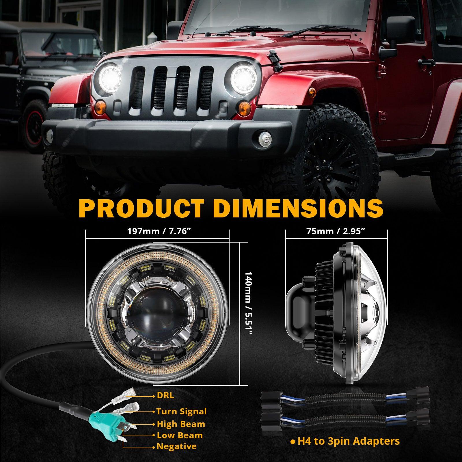 Starlight Flow Series 7 Inch 135W DOT Approved LED Headlights with DRL&Turn Signal High Low Beam for Jeep Wrangler JK TJ LJ CJ Land Rover Defender 90 1997 - Auxbeam  – éclairage LED auto