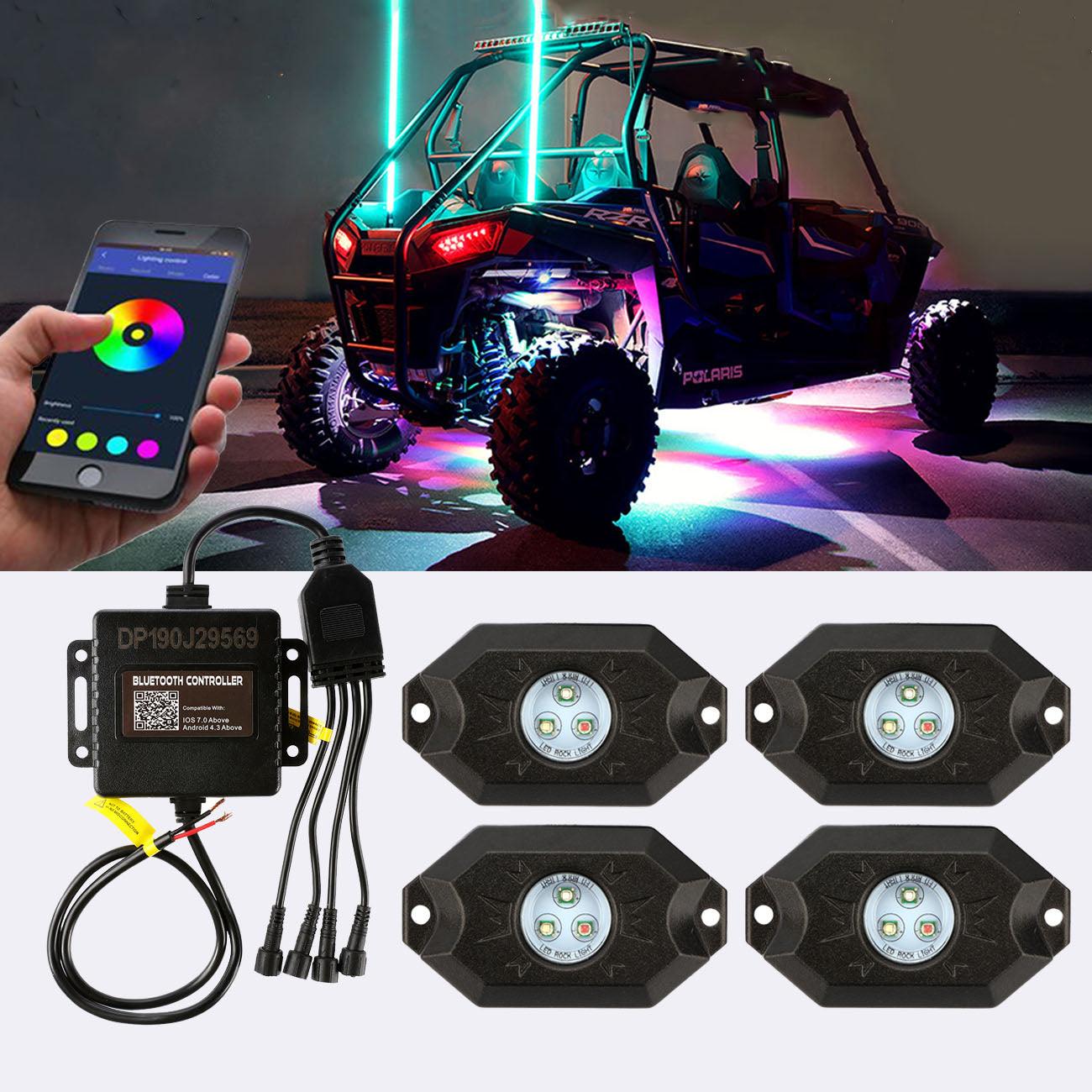 RGB LED Rock Light Set with Bluetooth Controller for ATV UTV