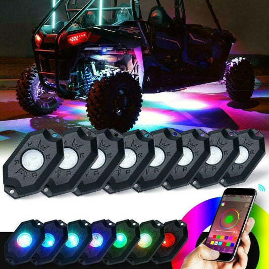 مجموعة إضاءة LED RGB Rock مع وحدة تحكم بلوتوث لـ ATV UTV 