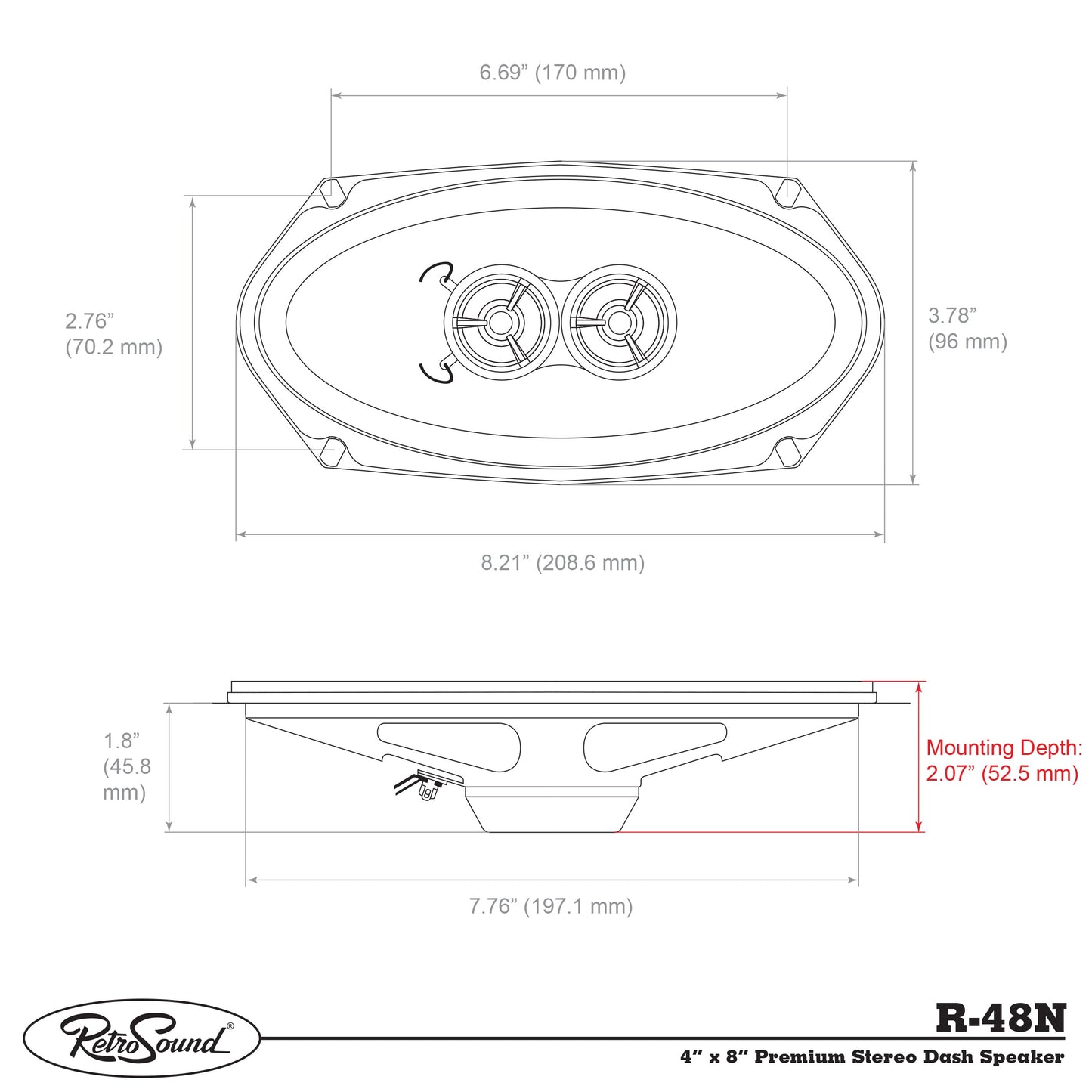 مكبر صوت RETROSOUND DVC مقاس 4 × 8 بوصة، 101 × 202 مم (قطعة)، نيوديم