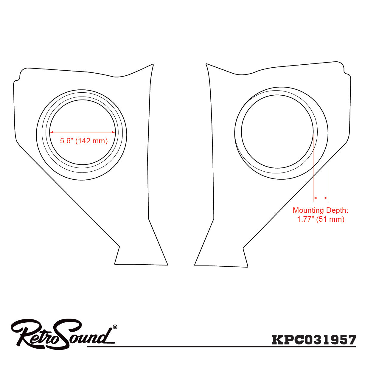 لوحات مفاتيح RETROSOUND بدون مكبرات صوت S-62، شيفروليه (1957)، أسود