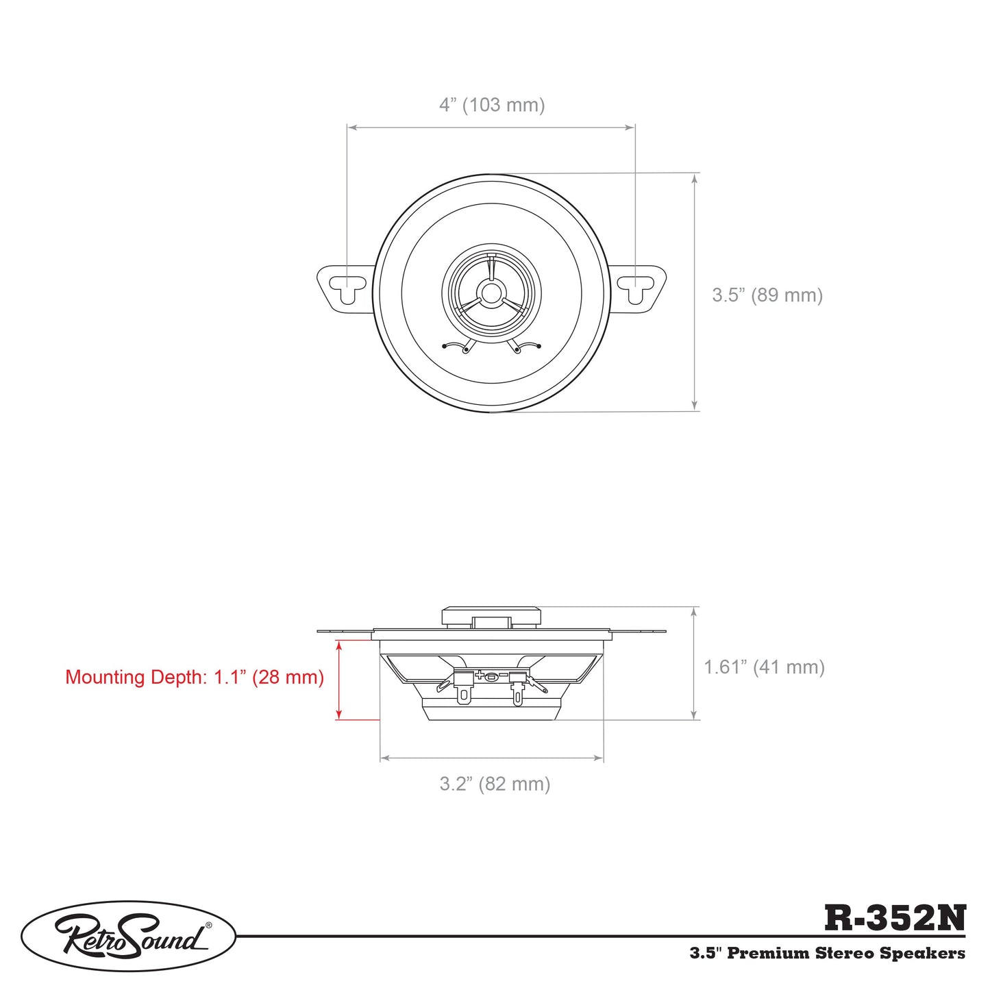 مكبر صوت RETROSOUND مقاس 3.5 بوصة، 87 مم (زوج)، نيوديم