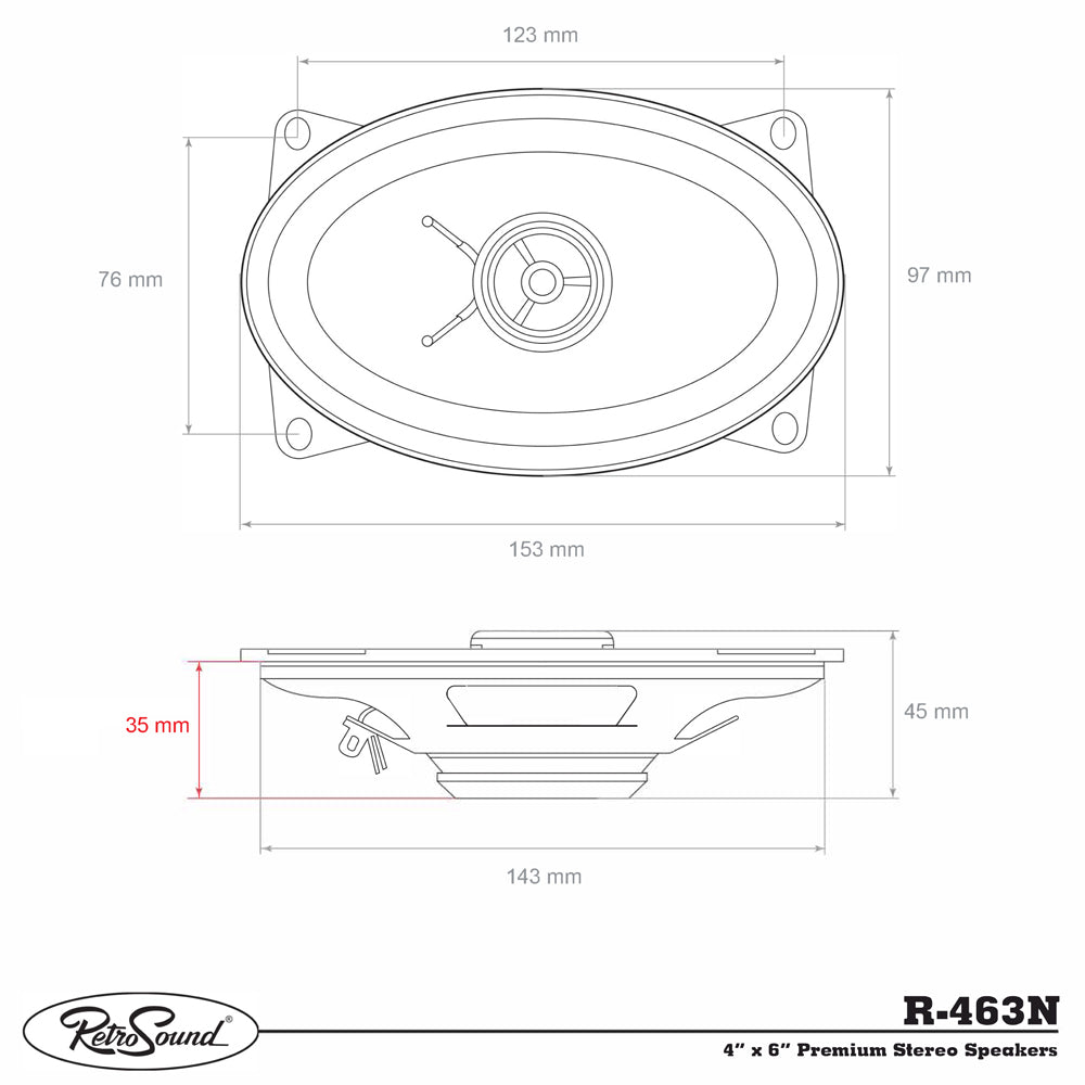 مكبر صوت RETROSOUND مقاس 4 × 6 بوصة، 97 × 153 مم (زوج)، نيوديم