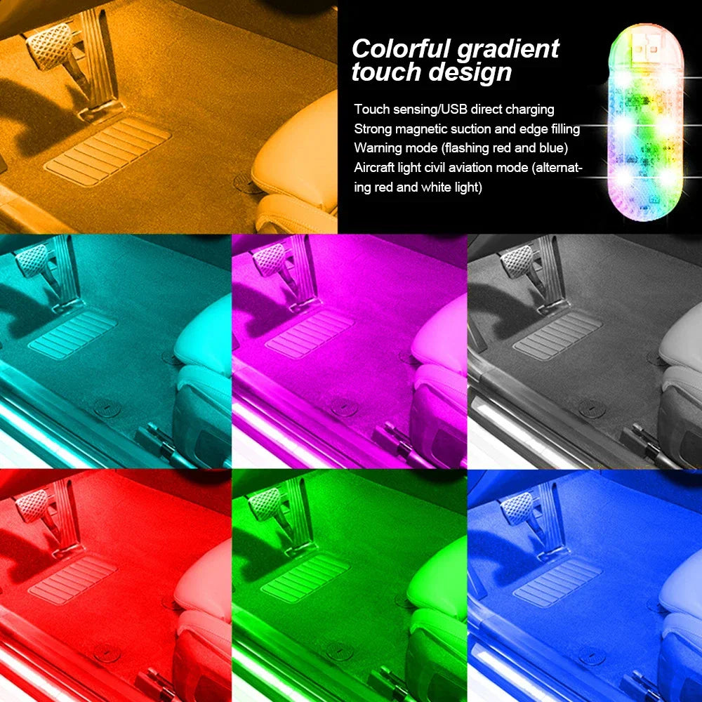 1pc LED Car Mini Touch Light USB Charging Portable Auto Ceiling Reading Night Lamp Wireless Magnetic Decoration Ambinet Light