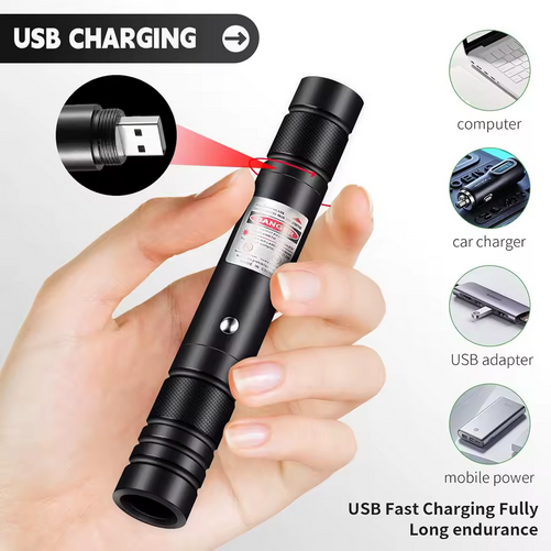 Laser Rouge Haute Intensité – Pointeur Longue Portée, USB, Résistant & Compact