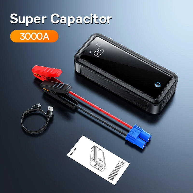 Baseus Super Capacitor Car Jump Starter 3000A Car Booster Device Charger Battery less Portable Car Starting for Emergency Device