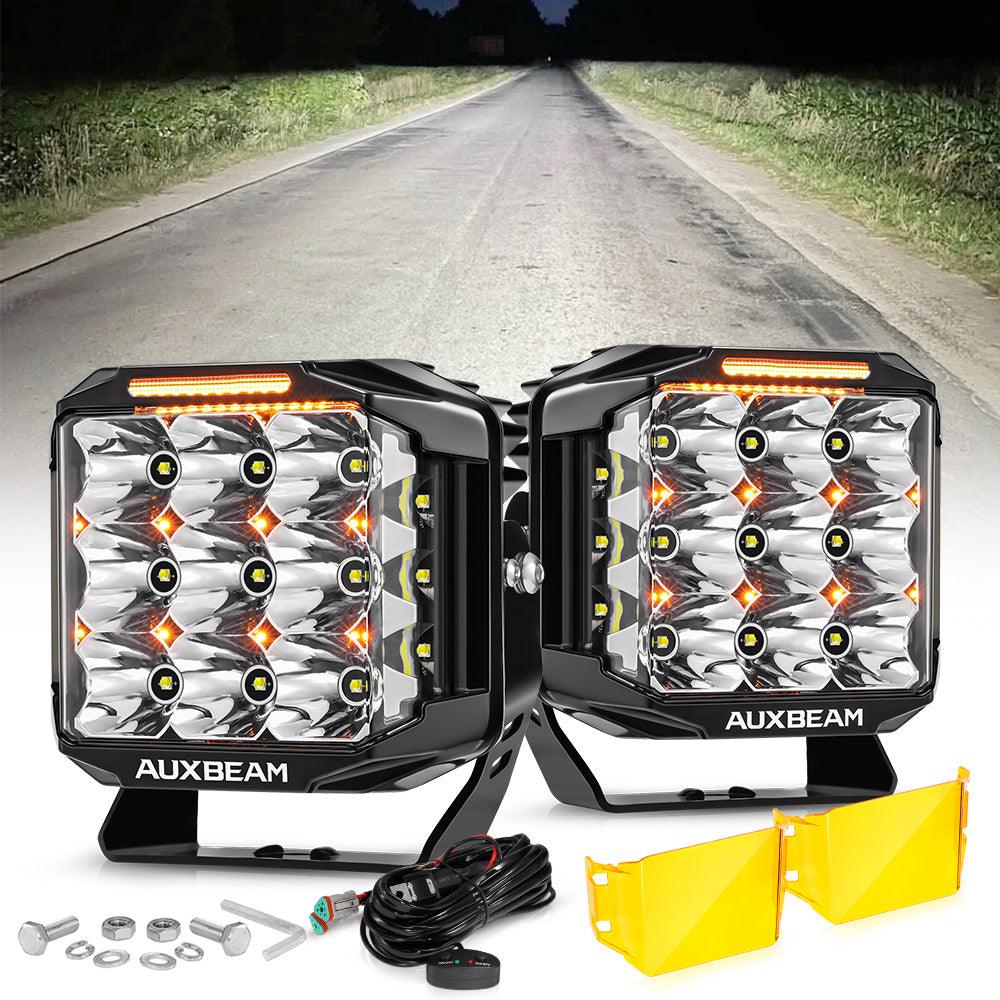 سلسلة V-MAX | مصابيح LED مربعة ٧ بوصات، ٢٢٨ واط، ٢٦١٠٠ لومن، مزودة بشعاع جانبي مدمج، مع إضاءة خلفية وإضاءة نهارية كهرمانية