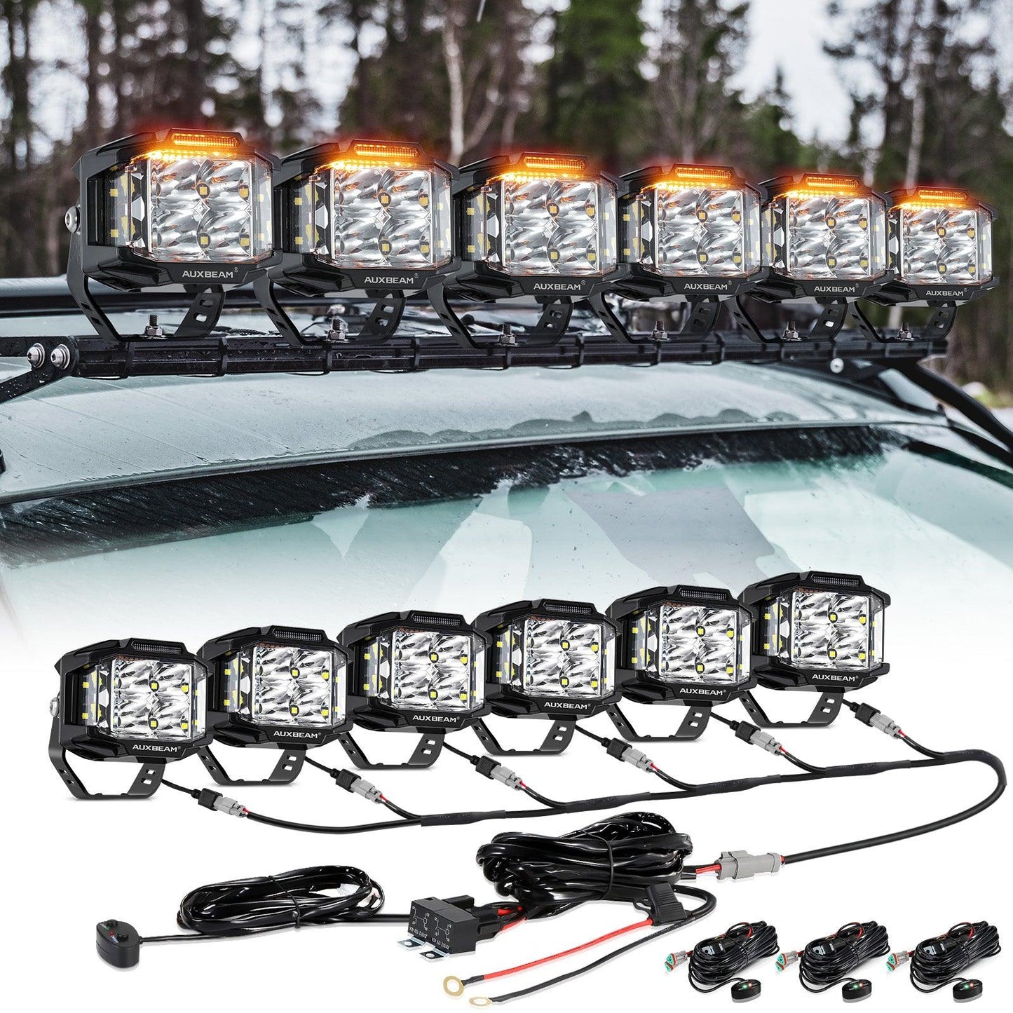 V-MAX Series | 4 Inch 92W 8960LM Combo Beam Side Shooter LED Square Pod Lights with Amber DRL - Auxbeam  – éclairage LED auto