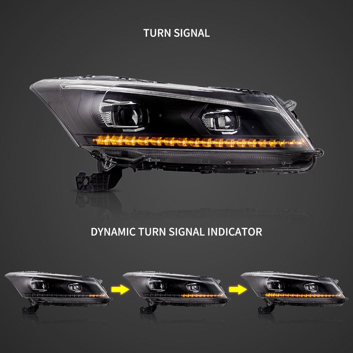 LED Headlight Assembly Projector Black For 2008-2012 Honda Accord 8th Gen Inspire US Type