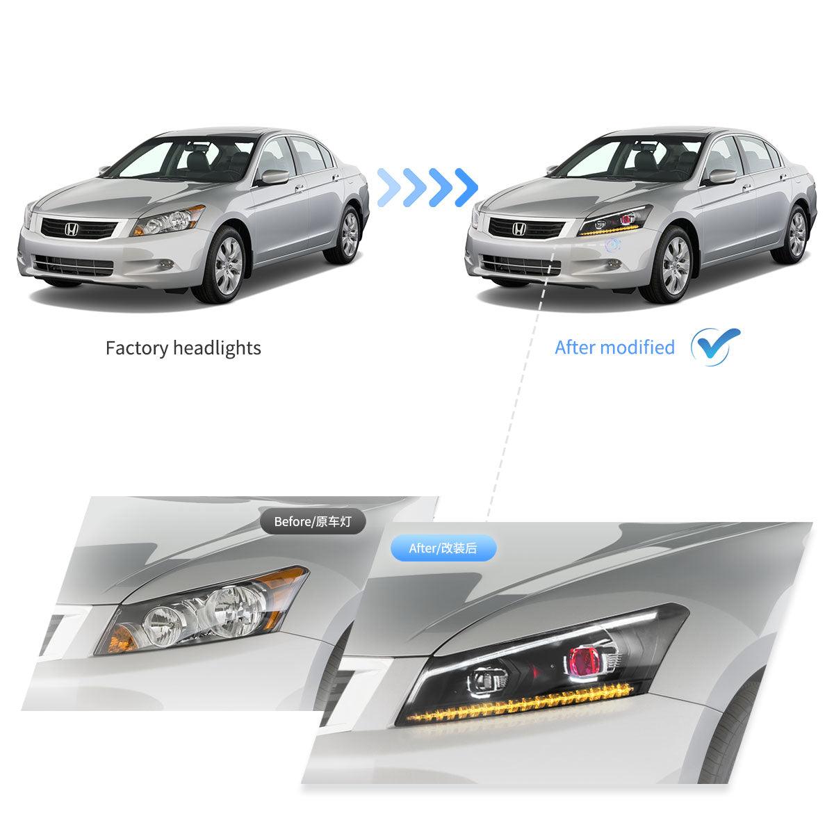 LED Headlight Assembly Projector Black For 2008-2012 Honda Accord 8th Gen Inspire US Type