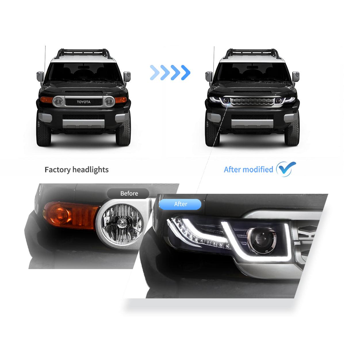 LED Headlight Assembly Dual Beam Projector with Grille For 2007-2015 Toyota FJ Cruiser XJ10