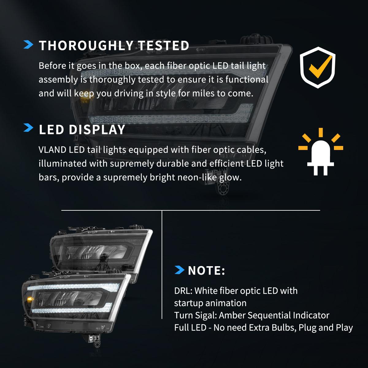 LED Headlight Assembly Reflection Bowl Chrome For 2019-2023 Dodge Ram 1500 5th Gen(DT)