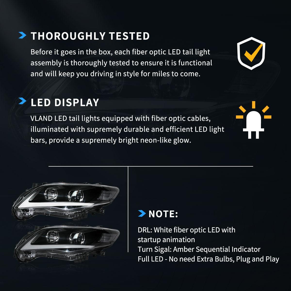 LED Headlight Assembly Projector Black For 2011-2013 Toyota Corolla 10th Gen (E140 Wide-Body) Facelift