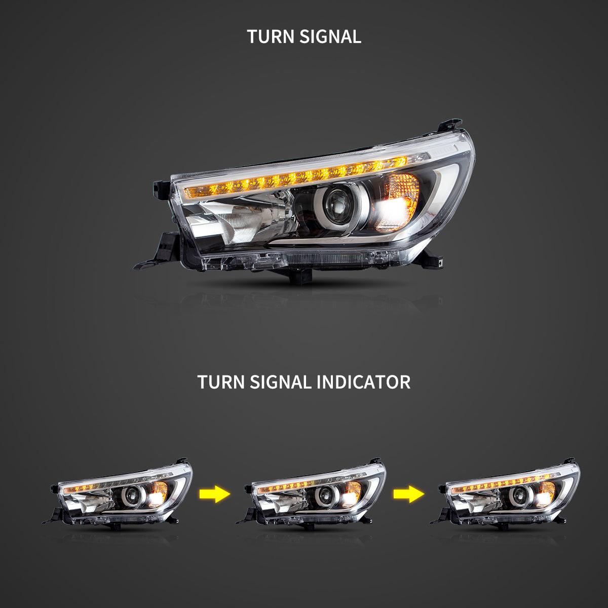 LED Headlight Assembly Dual Beam Projector Black For 2015-2020 Toyota Hilux SR5 8th Gens (GUN125, GUN126R) Pre-Facelift