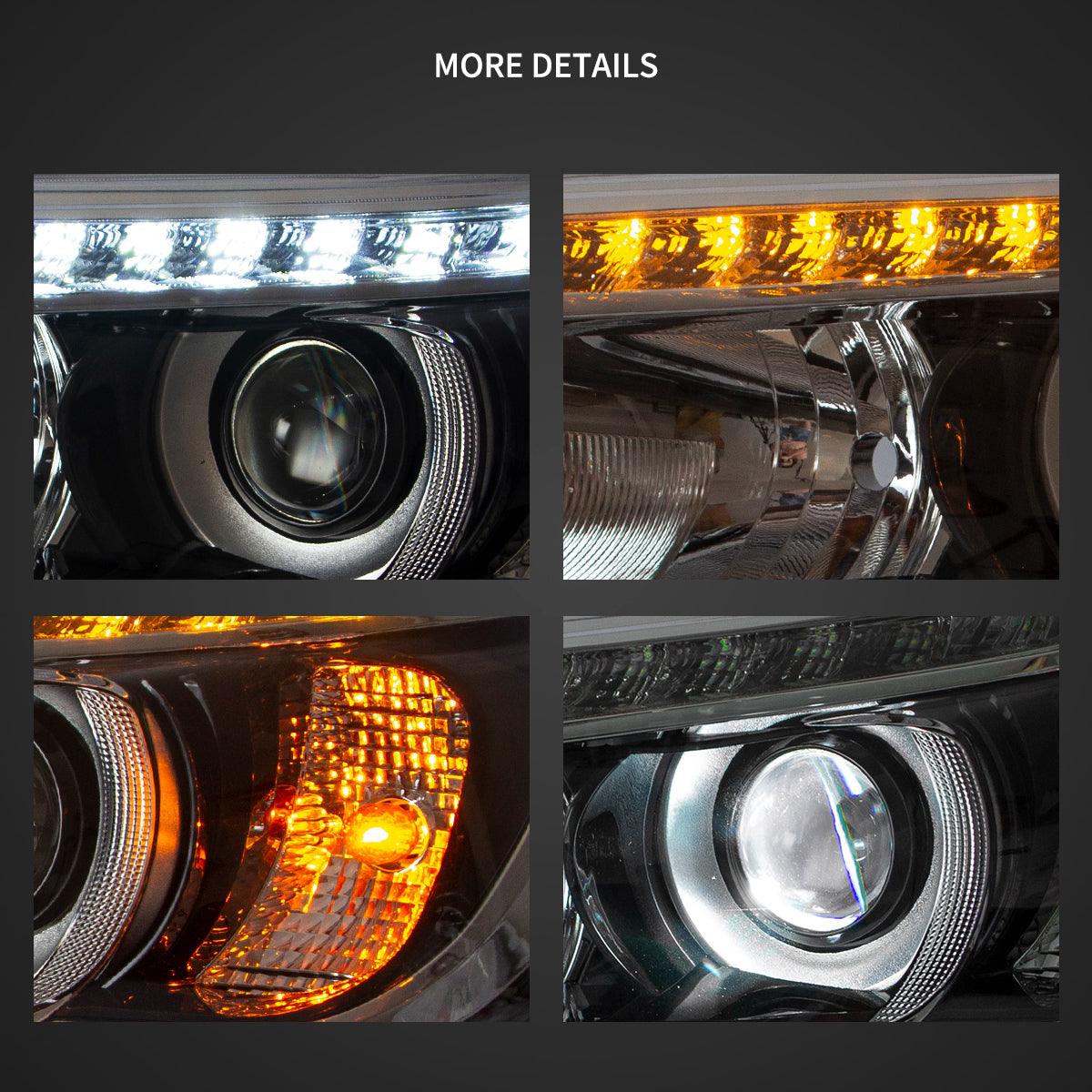 LED Headlight Assembly Dual Beam Projector Black For 2015-2020 Toyota Hilux SR5 8th Gens (GUN125, GUN126R) Pre-Facelift