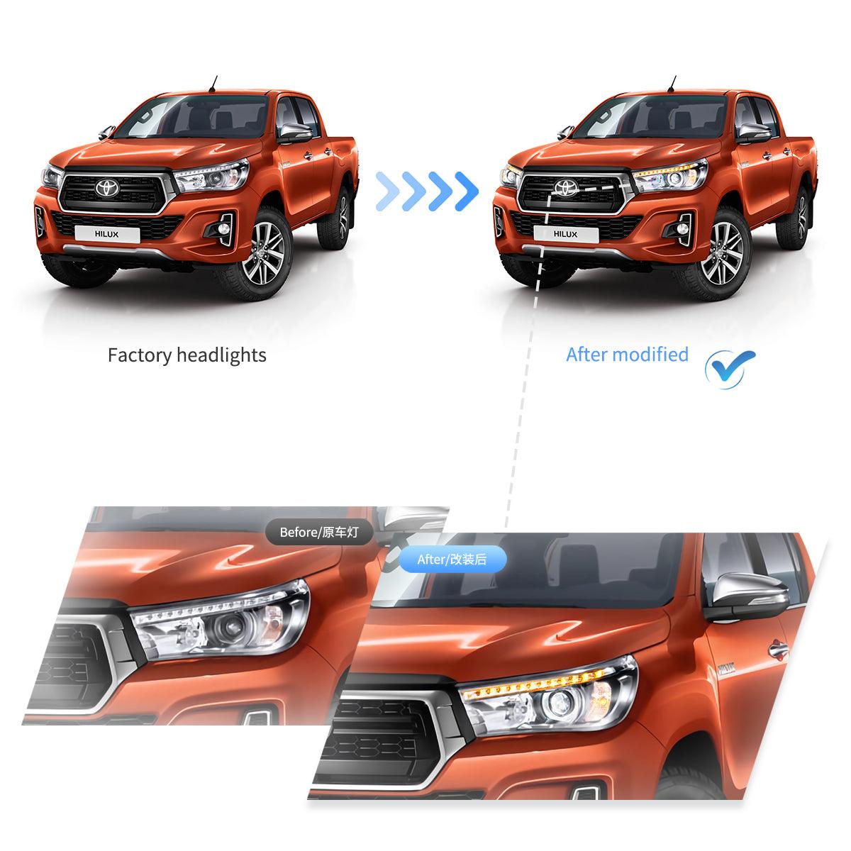 LED Headlight Assembly Dual Beam Projector Black For 2015-2020 Toyota Hilux SR5 8th Gens (GUN125, GUN126R) Pre-Facelift