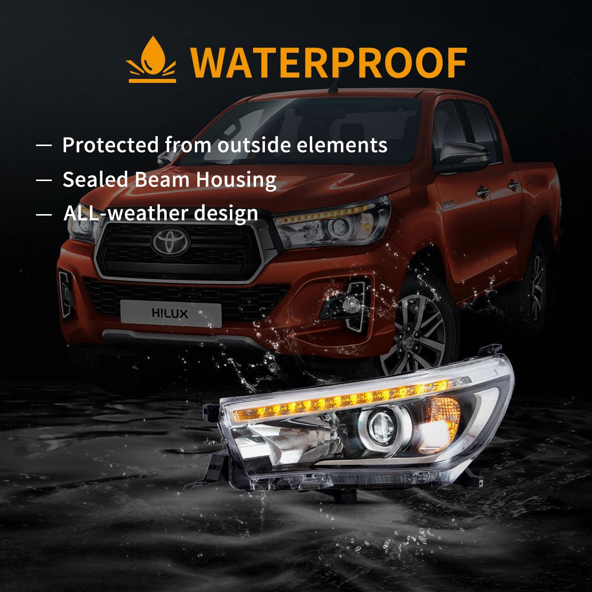 LED Headlight Assembly Dual Beam Projector Black For 2015-2020 Toyota Hilux SR5 8th Gens (GUN125, GUN126R) Pre-Facelift