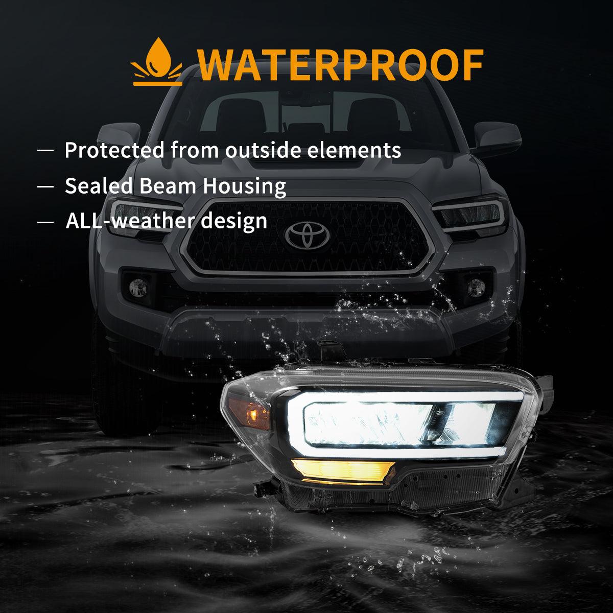 مجموعة مصابيح أمامية LED مع وعاء عاكس من الكروم لسيارة تويوتا تاكوما الجيل الثالث (N300) موديلات 2016-2023
