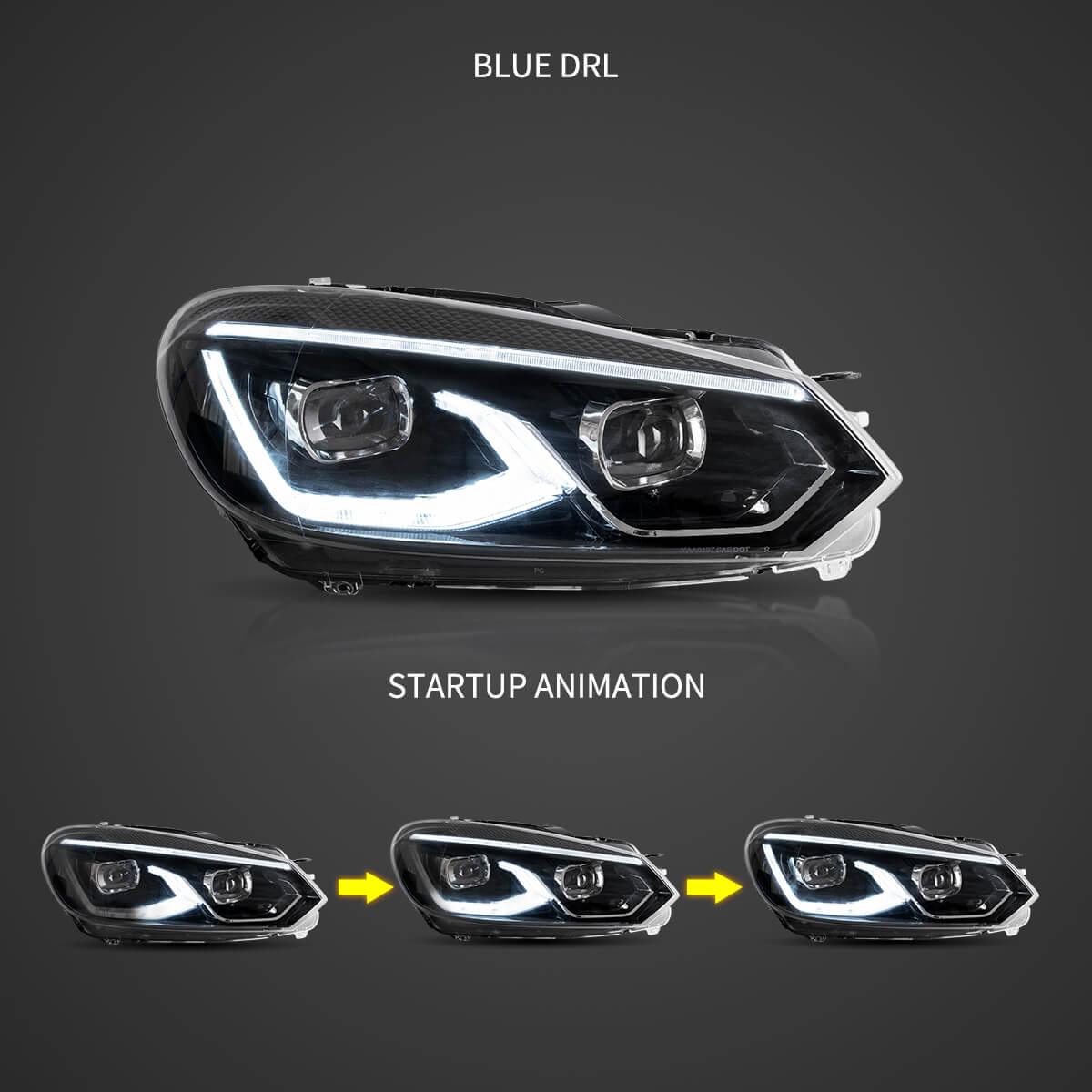 LED Headlight Assembly Dual Beam Projector Black For 2008-2014 Volkswagen Golf 6th Gen (Mk6/A6 Typ 5K）