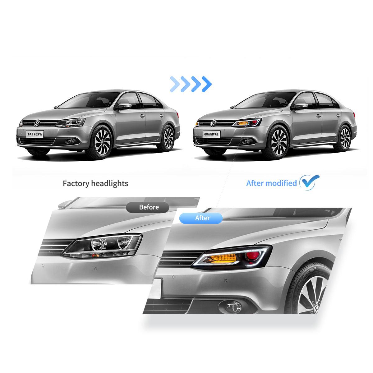 مجموعة مصابيح أمامية LED ثنائية الشعاع، سوداء اللون، لسيارة فولكس فاجن جيتا موديل 2010-2018