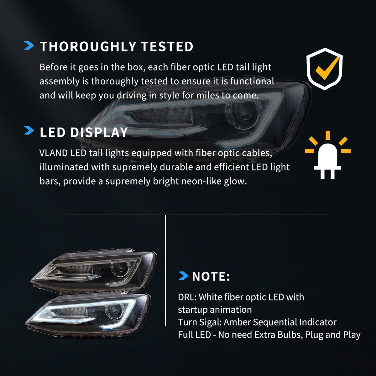 مجموعة مصابيح أمامية LED ثنائية الشعاع، سوداء اللون، لسيارة فولكس فاجن جيتا موديل 2010-2018