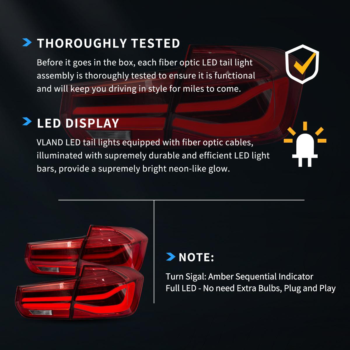 مجموعة مصابيح خلفية LED مع إشارة انعطاف متسلسلة باللون الكهرماني لسيارة BMW الفئة الثالثة الجيل السادس (F30 F35 F80) موديلات 2012-2019