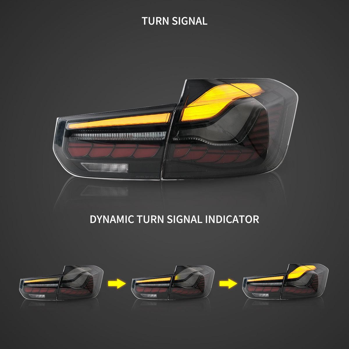 مجموعة مصابيح خلفية LED مع ضوء ترحيب ديناميكي (نمط GTS) لسيارة BMW الفئة الثالثة الجيل السادس (F30 F35 F80) موديلات 2012-2019