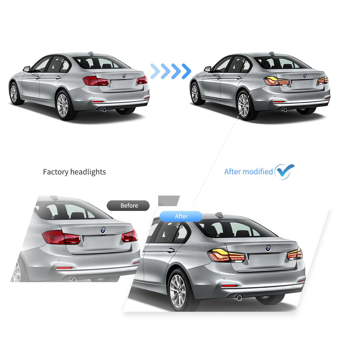 مجموعة مصابيح خلفية LED مع ضوء ترحيب ديناميكي (نمط GTS) لسيارة BMW الفئة الثالثة الجيل السادس (F30 F35 F80) موديلات 2012-2019